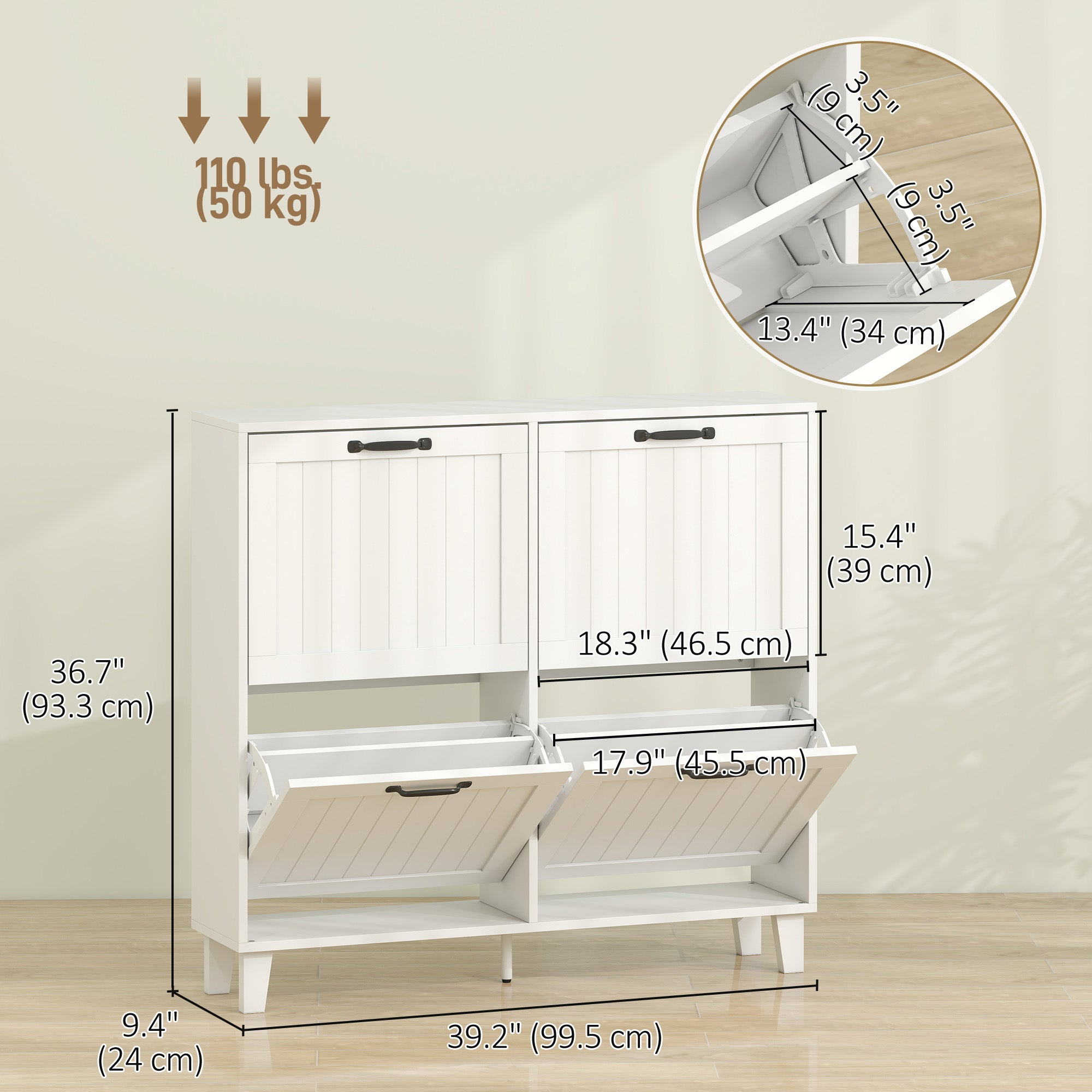 Narrow Shoe Cabinet - 4 Flip Drawers White 9.4" Deep-Home Furnishings > Storage & Organization > Shoe Storage Cabinets & Racks-DECOROLALA