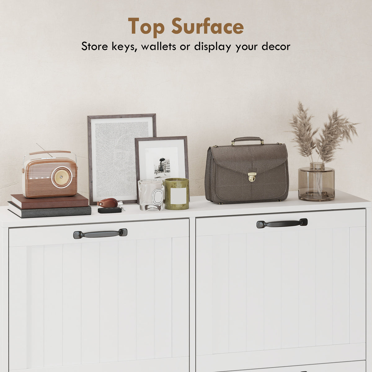 Narrow Shoe Cabinet - 4 Flip Drawers White 9.4" Deep-Home Furnishings > Storage & Organization > Shoe Storage Cabinets & Racks-DECOROLALA