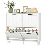 Narrow Shoe Cabinet - 4 Flip Drawers White 9.4" Deep-Home Furnishings > Storage & Organization > Shoe Storage Cabinets & Racks-DECOROLALA