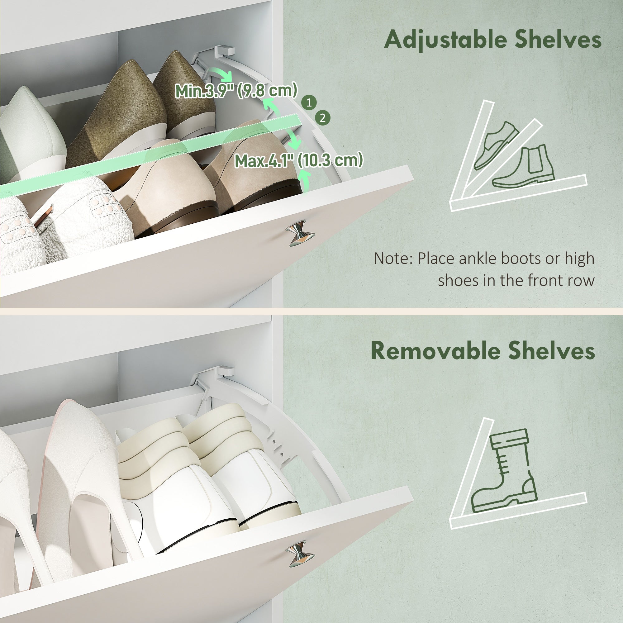 Narrow Shoe Cabinet - 4 Flip Drawers White & Oak Finish-DECOROLALA