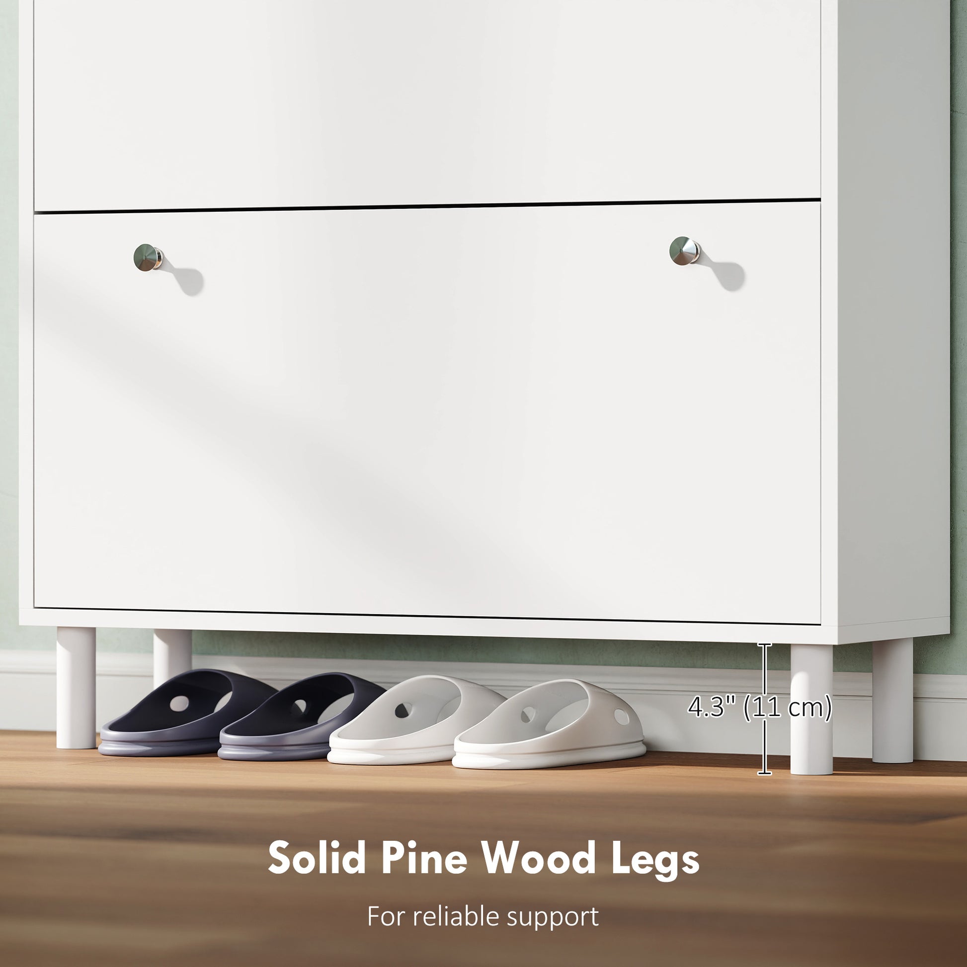 Narrow Shoe Cabinet - 4 Flip Drawers White & Oak Finish-DECOROLALA