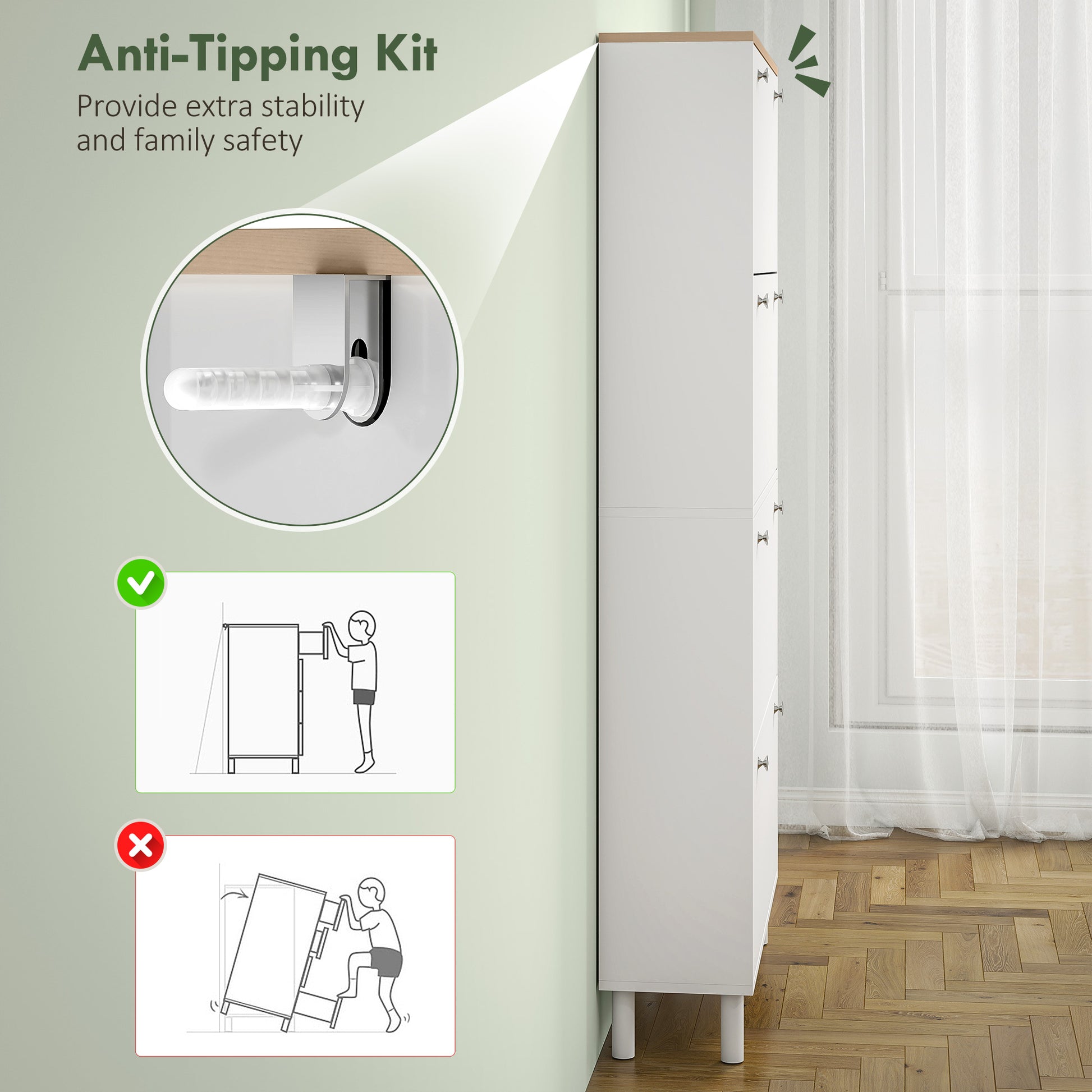 Narrow Shoe Cabinet - 4 Flip Drawers White & Oak Finish-DECOROLALA