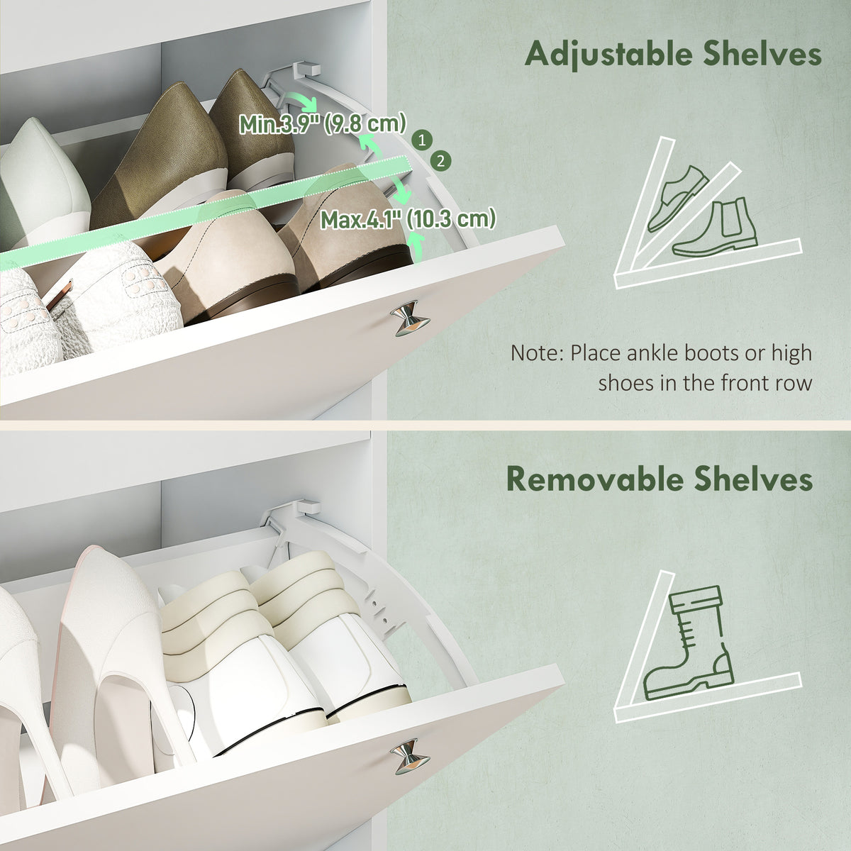 Narrow Shoe Cabinet - 4 Flip Drawers White & Oak Finish-Shoe Storage Cabinets-DECOROLALA
