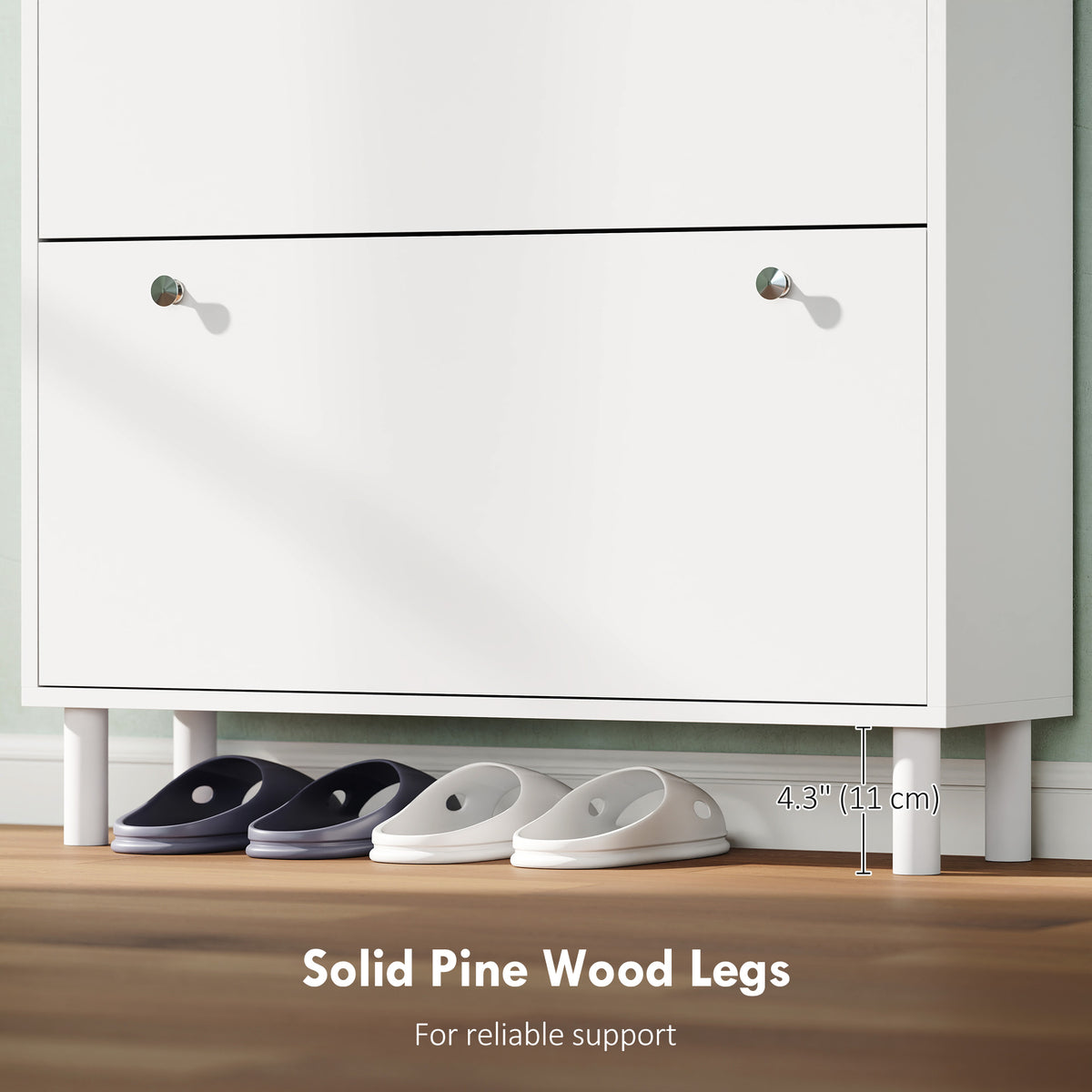 Narrow Shoe Cabinet - 4 Flip Drawers White & Oak Finish-Shoe Storage Cabinets-DECOROLALA