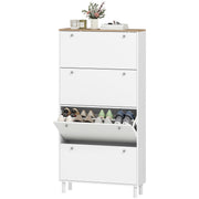 Narrow Shoe Cabinet - 4 Flip Drawers White & Oak Finish-DECOROLALA