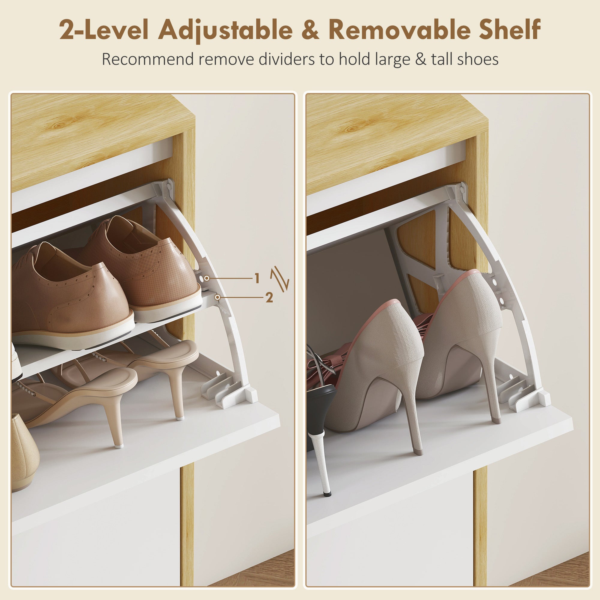 Narrow Shoe Cabinet, High Gloss Shoe Storage Cabinet with 2 Flip Drawers and Adjustable Shelves, Holds 16 Pairs, White-Home Furnishings > Storage & Organization > Shoe Storage Cabinets & Racks-DECOROLALA