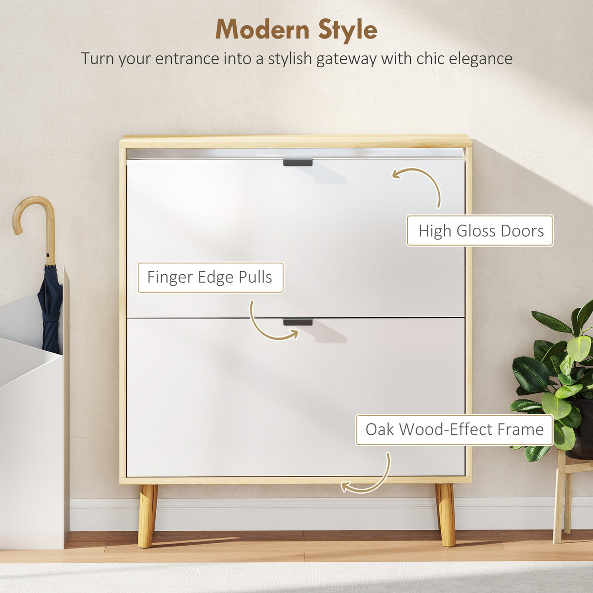 Narrow Shoe Cabinet - High Gloss White 16 Pair Storage-Home Furnishings > Storage & Organization > Shoe Storage Cabinets & Racks-DECOROLALA