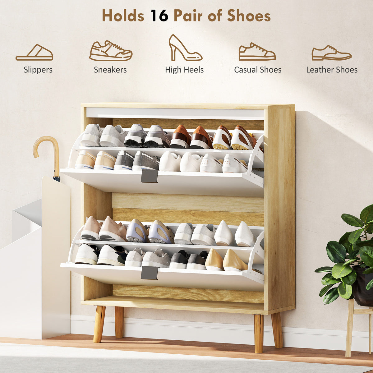 Narrow Shoe Cabinet - High Gloss White 16 Pair Storage-Home Furnishings > Storage & Organization > Shoe Storage Cabinets & Racks-DECOROLALA