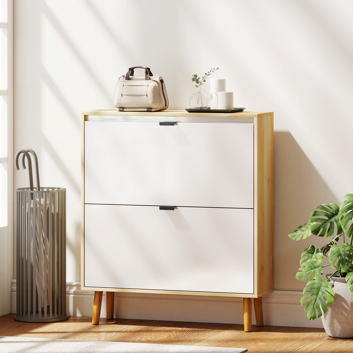 Narrow Shoe Cabinet - High Gloss White 16 Pair Storage-Home Furnishings > Storage & Organization > Shoe Storage Cabinets & Racks-DECOROLALA