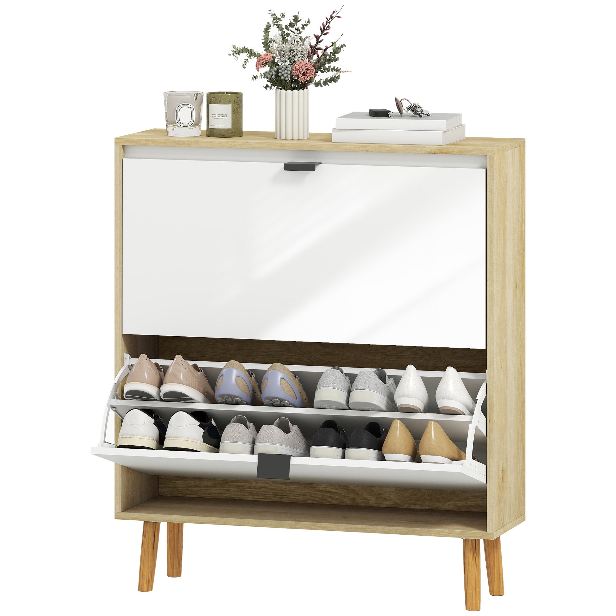 Narrow Shoe Cabinet - High Gloss White 16 Pair Storage-Home Furnishings > Storage & Organization > Shoe Storage Cabinets & Racks-DECOROLALA