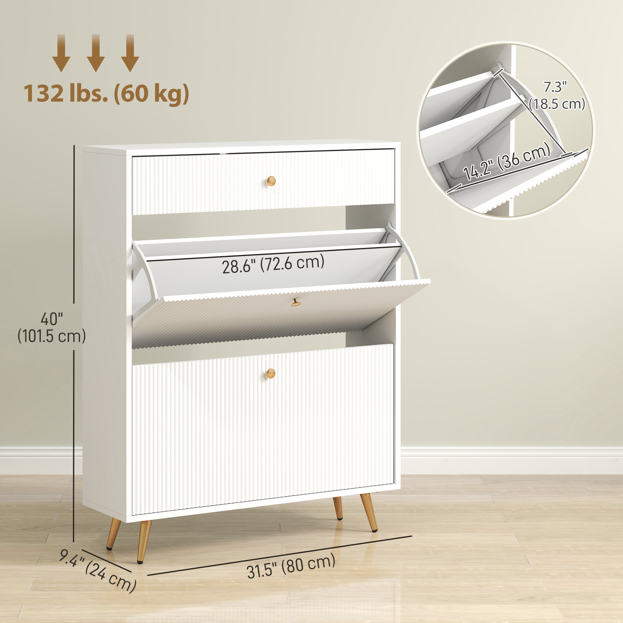 Narrow Shoe Cabinet - White 12 Pair Entryway Storage-Home Furnishings > Storage & Organization > Shoe Storage Cabinets & Racks-DECOROLALA