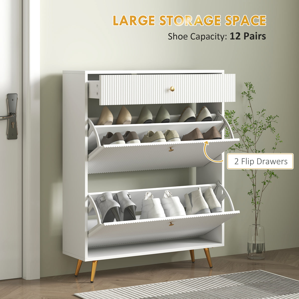 Narrow Shoe Cabinet - White 12 Pair Entryway Storage-Home Furnishings > Storage & Organization > Shoe Storage Cabinets & Racks-DECOROLALA