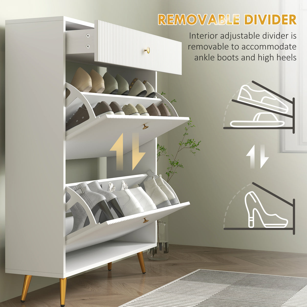 Narrow Shoe Cabinet - White 12 Pair Entryway Storage-Home Furnishings > Storage & Organization > Shoe Storage Cabinets & Racks-DECOROLALA