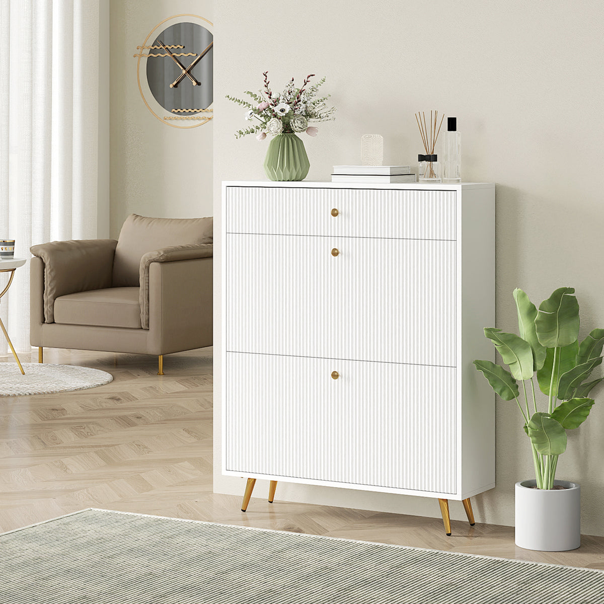 Narrow Shoe Cabinet - White 12 Pair Entryway Storage-Home Furnishings > Storage & Organization > Shoe Storage Cabinets & Racks-DECOROLALA