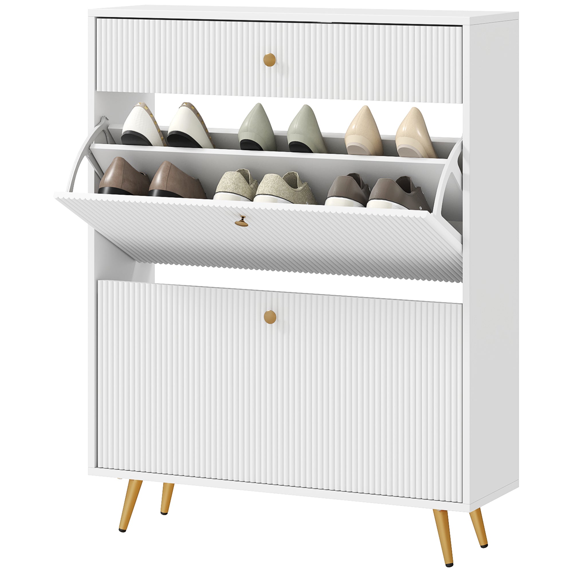 Narrow Shoe Cabinet - White 12 Pair Entryway Storage-Home Furnishings > Storage & Organization > Shoe Storage Cabinets & Racks-DECOROLALA