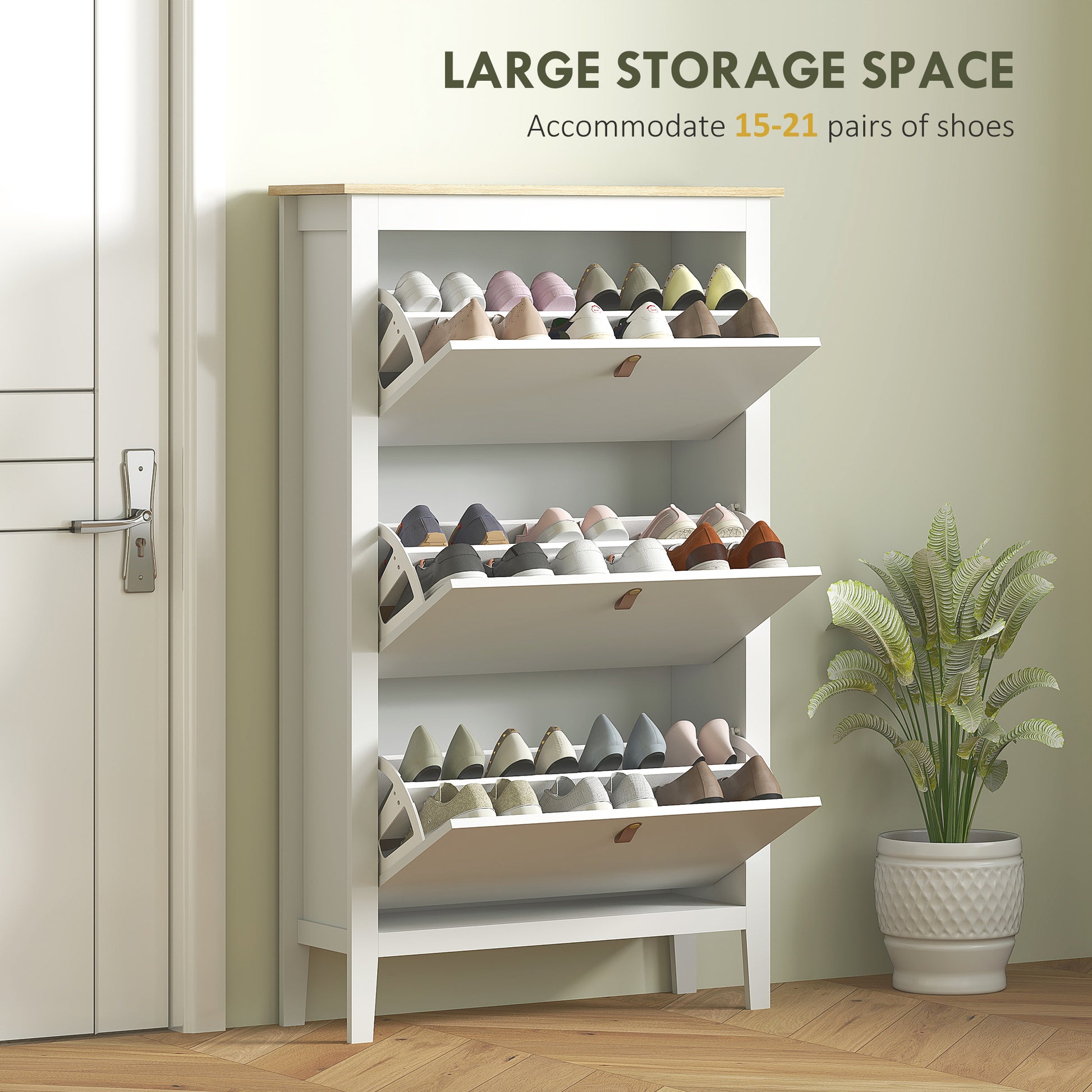 Narrow Shoe Cabinet with 3 Flip Drawers, Adjustable Shelves for Entryway, Holds 15-21 Pairs, White-Home Furnishings > Storage & Organization > Shoe Storage Cabinets & Racks-DECOROLALA