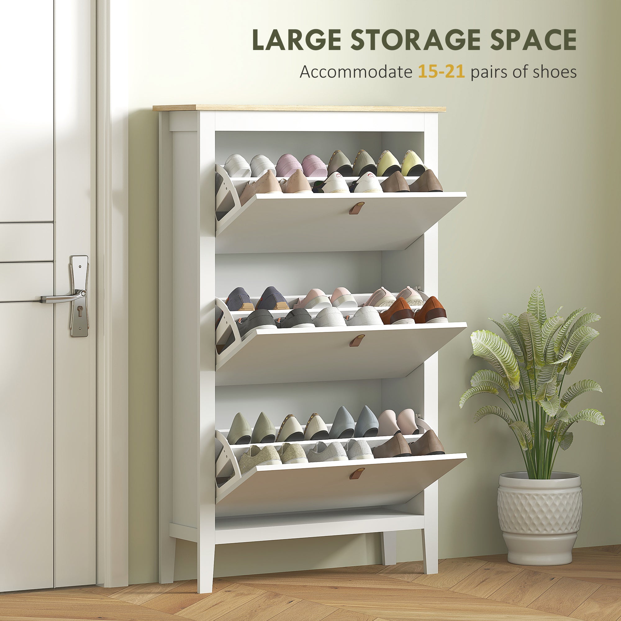 Narrow Shoe Cabinet with 3 Flip Drawers, Adjustable Shelves for Entryway, Holds 15-21 Pairs, White-Home Furnishings > Storage & Organization > Shoe Storage Cabinets & Racks-DECOROLALA