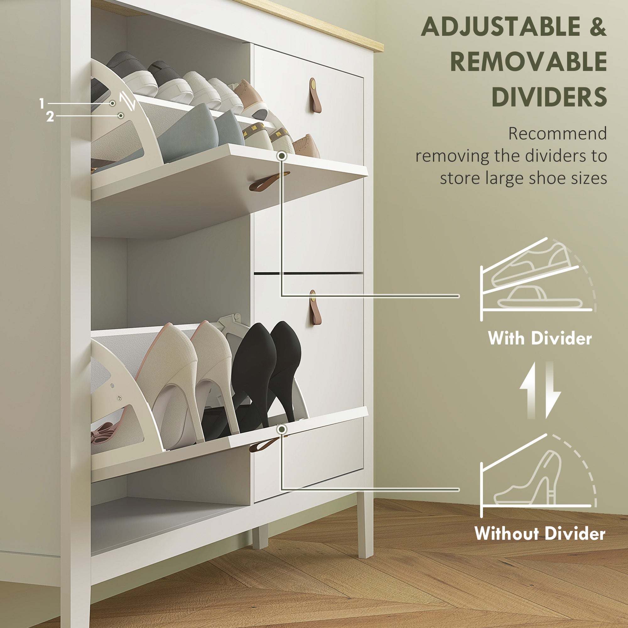 Narrow Shoe Cabinet with 4 Flip Drawers, Adjustable Shelves for Entryway, Holds 12-20 Pairs, White-Home Furnishings > Storage & Organization > Shoe Storage Cabinets & Racks-DECOROLALA