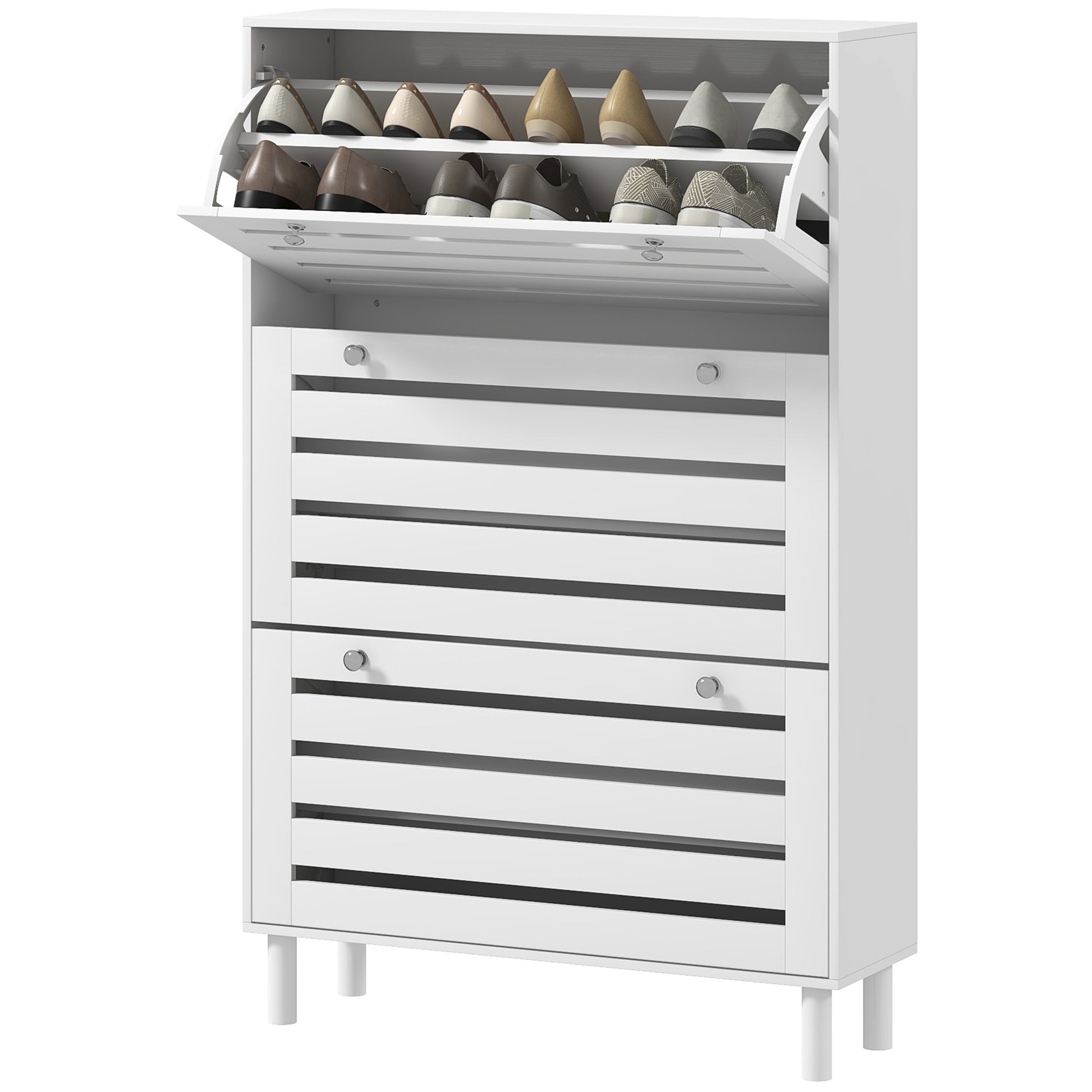 Narrow Shoe Storage Cabinet, 3 Flip Drawers, Adjustable Shelves, 18-24 Pairs Capacity, White-Home Furnishings > Storage & Organization > Shoe Storage Cabinets & Racks-DECOROLALA