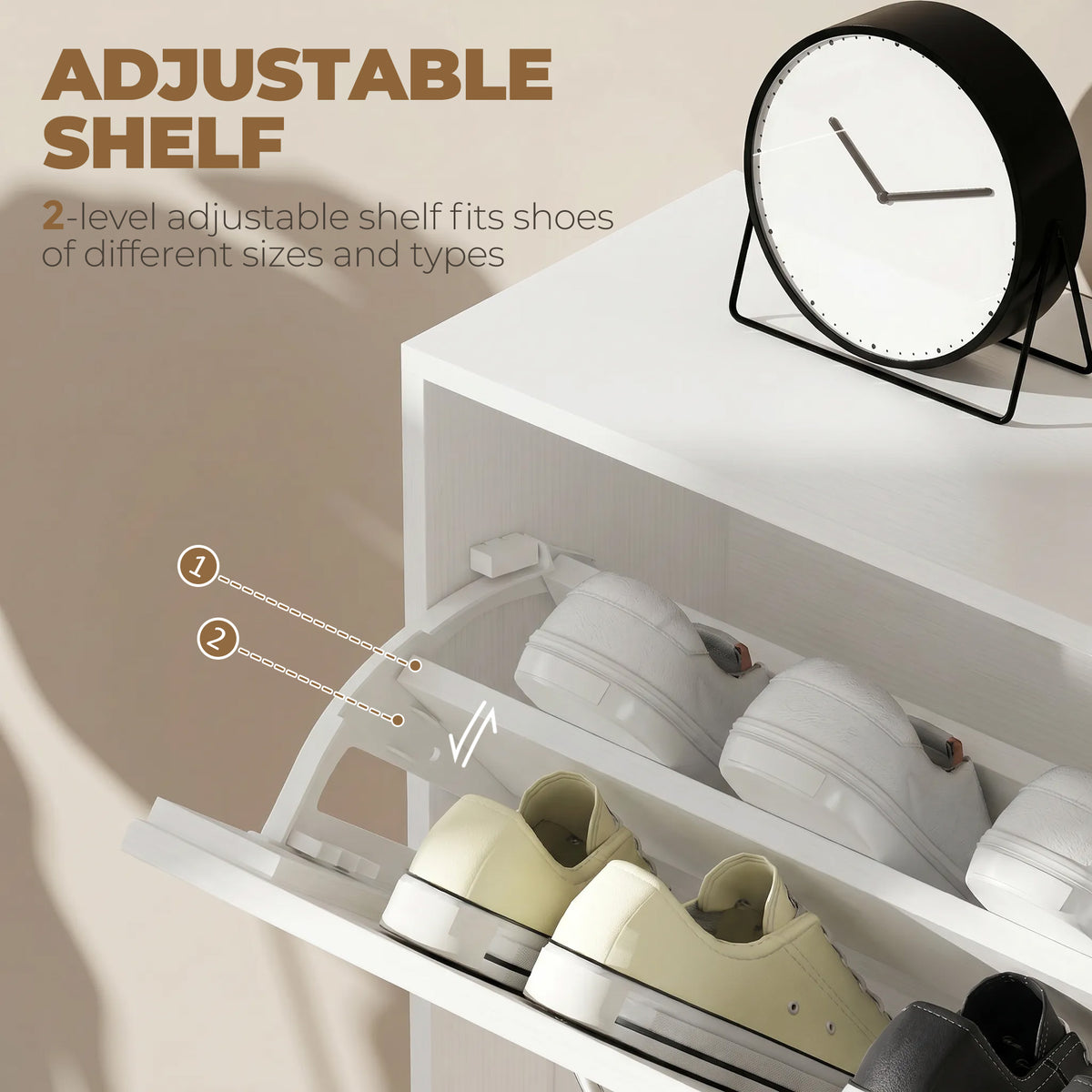 Narrow Shoe Storage Cabinet - 3 Flip Drawers White Wood Grain-Home Furnishings > Storage & Organization > Shoe Storage Cabinets & Racks-DECOROLALA