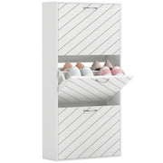 Narrow Shoe Storage Cabinet - 3 Flip Drawers White Wood Grain-Home Furnishings > Storage & Organization > Shoe Storage Cabinets & Racks-DECOROLALA