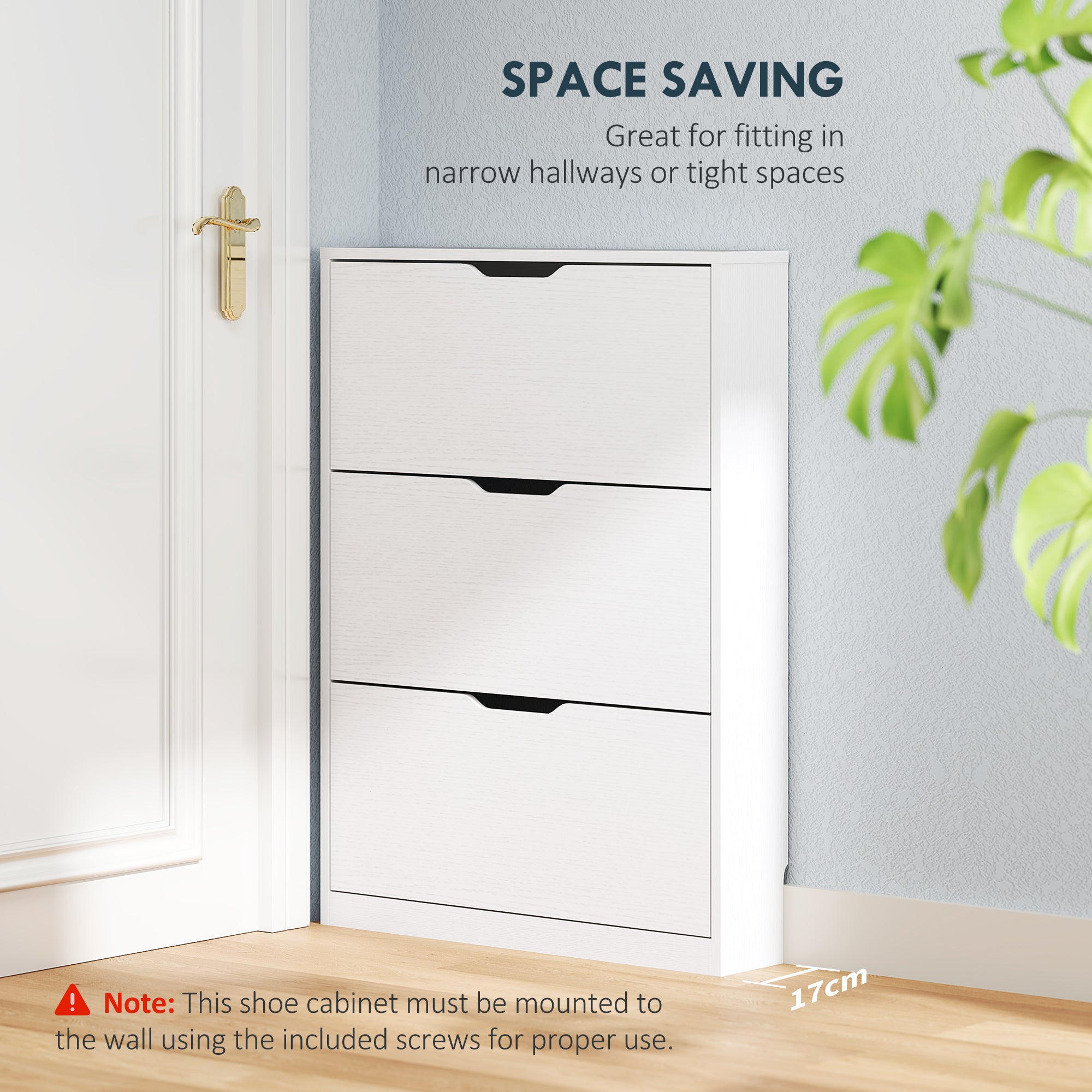 Narrow Shoe Storage Cabinet, Shoe Cabinet with 3 Flip Drawers, 31.5" W x 6.7" D x 42.5" H, White-Home Furnishings > Storage & Organization > Shoe Storage Cabinets & Racks-DECOROLALA