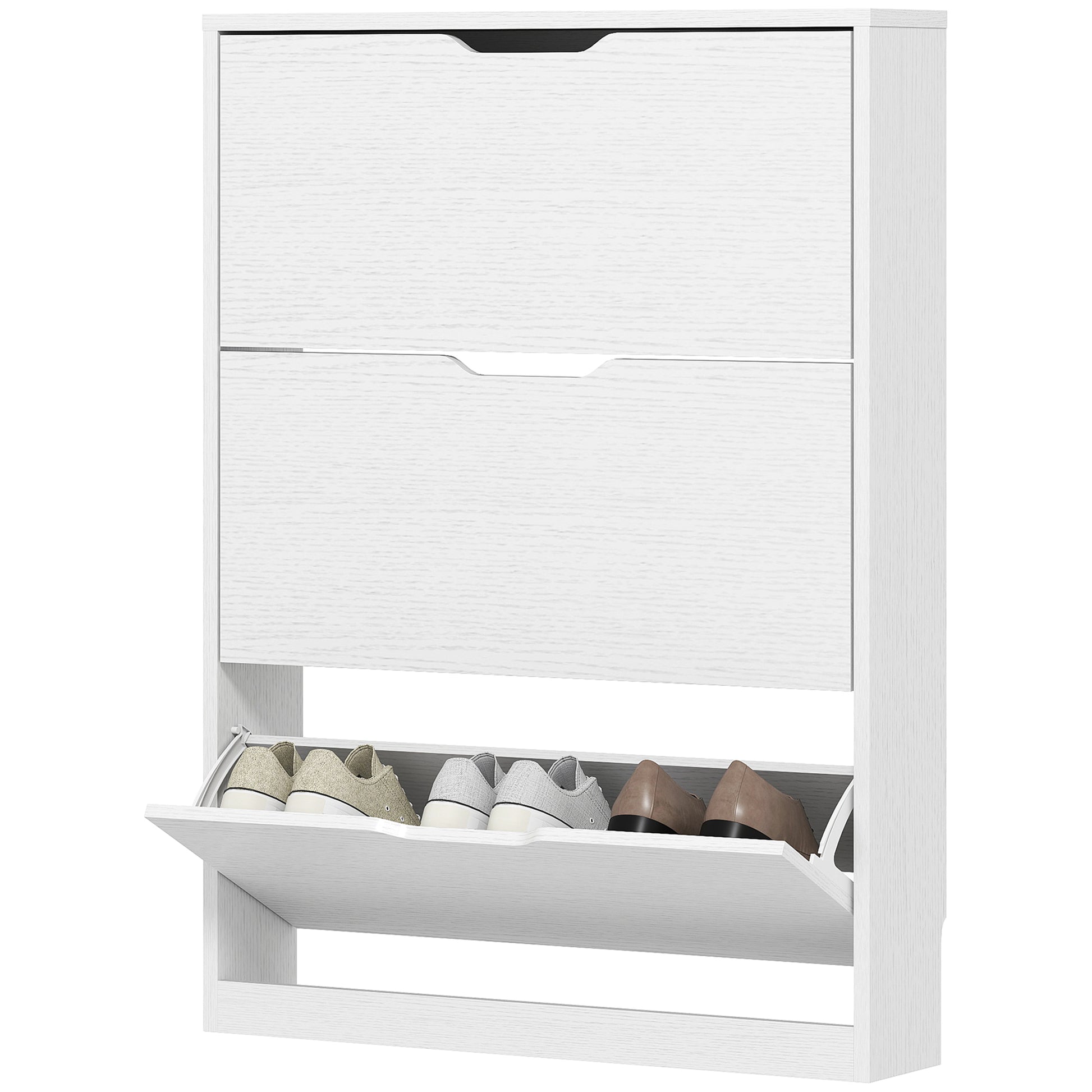 Narrow Shoe Storage Cabinet, Shoe Cabinet with 3 Flip Drawers, 31.5" W x 6.7" D x 42.5" H, White-Home Furnishings > Storage & Organization > Shoe Storage Cabinets & Racks-DECOROLALA