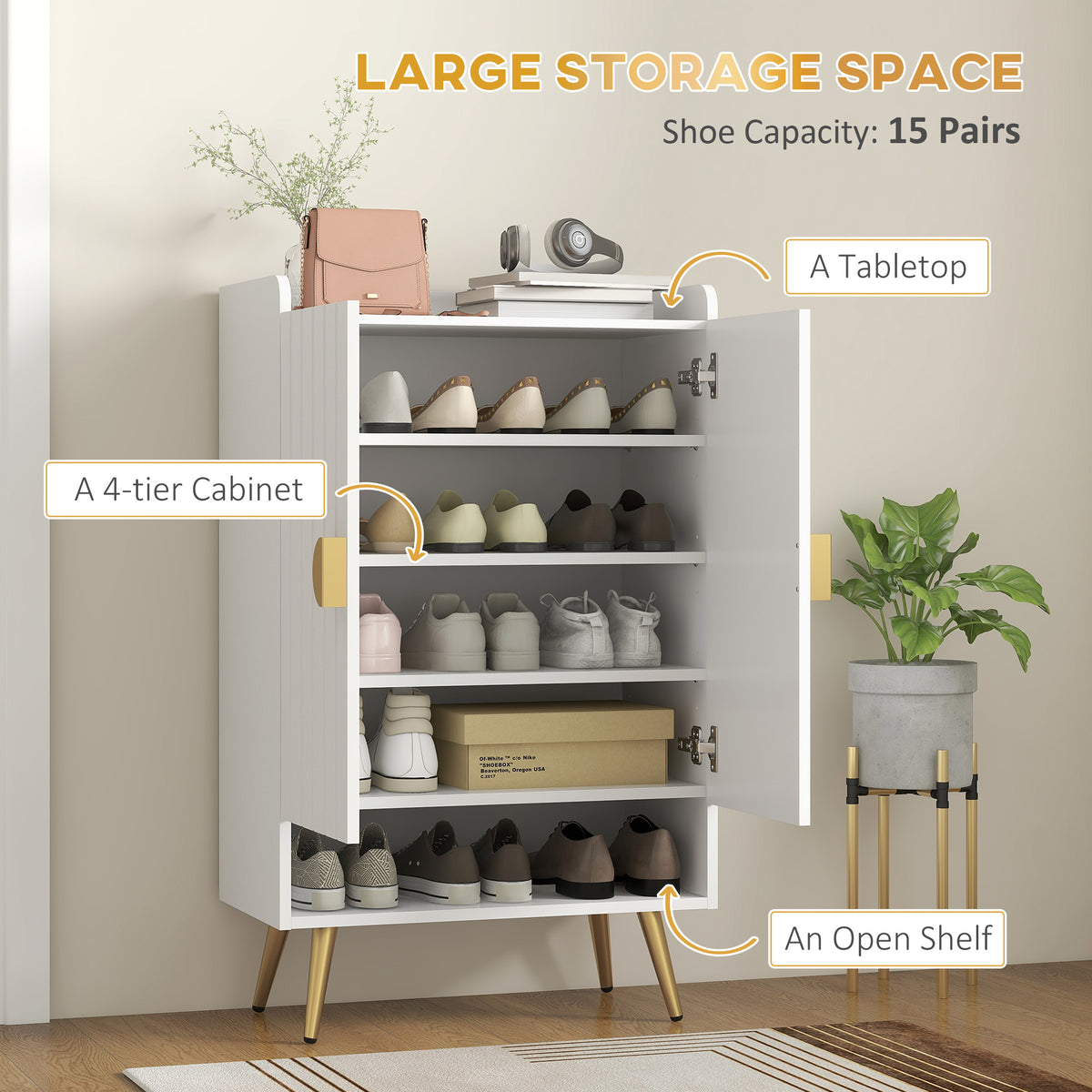 Narrow Shoe Storage Cabinet - White 15 Pair Capacity-Home Furnishings > Storage & Organization > Shoe Storage Cabinets & Racks-DECOROLALA
