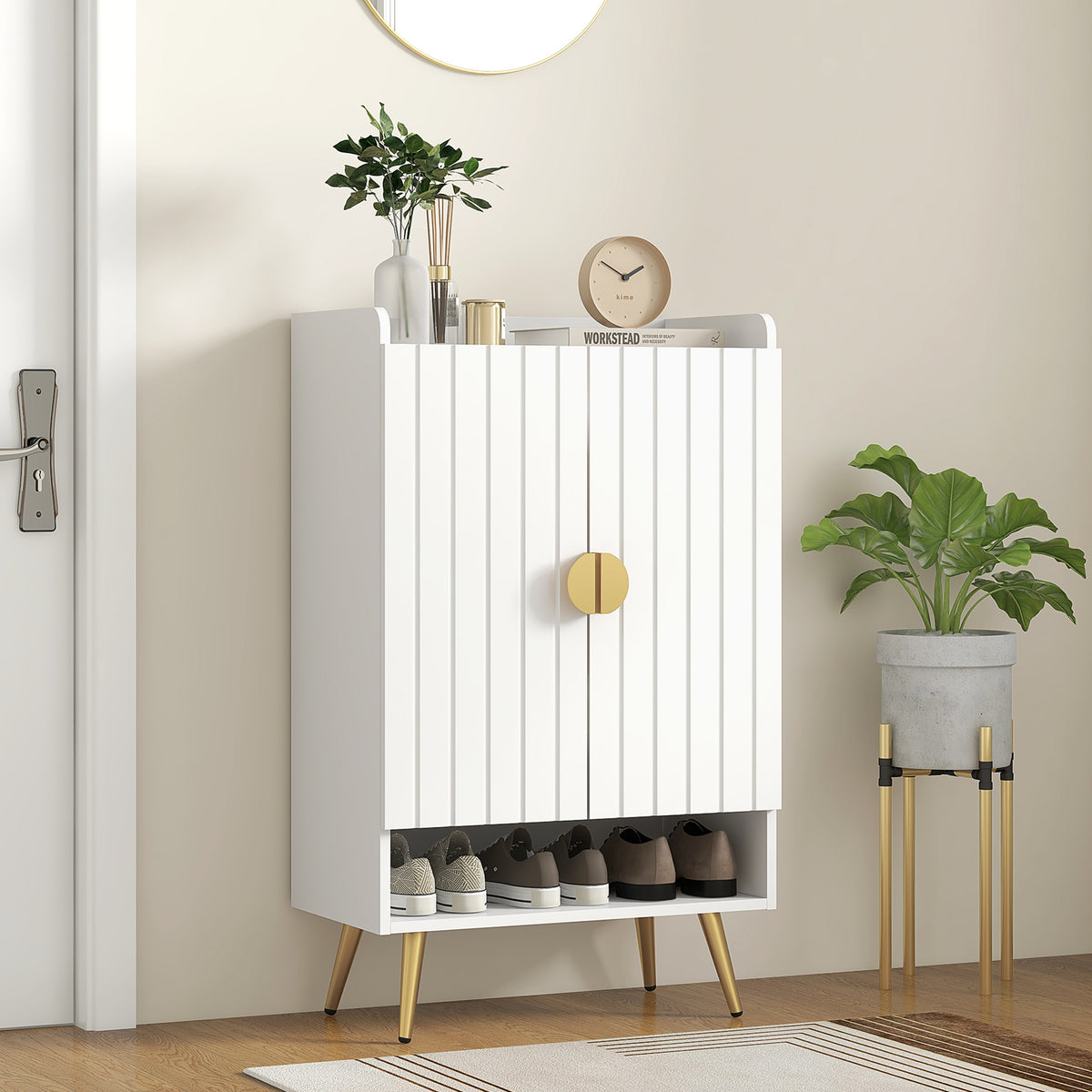 Narrow Shoe Storage Cabinet - White 15 Pair Capacity-Home Furnishings > Storage & Organization > Shoe Storage Cabinets & Racks-DECOROLALA