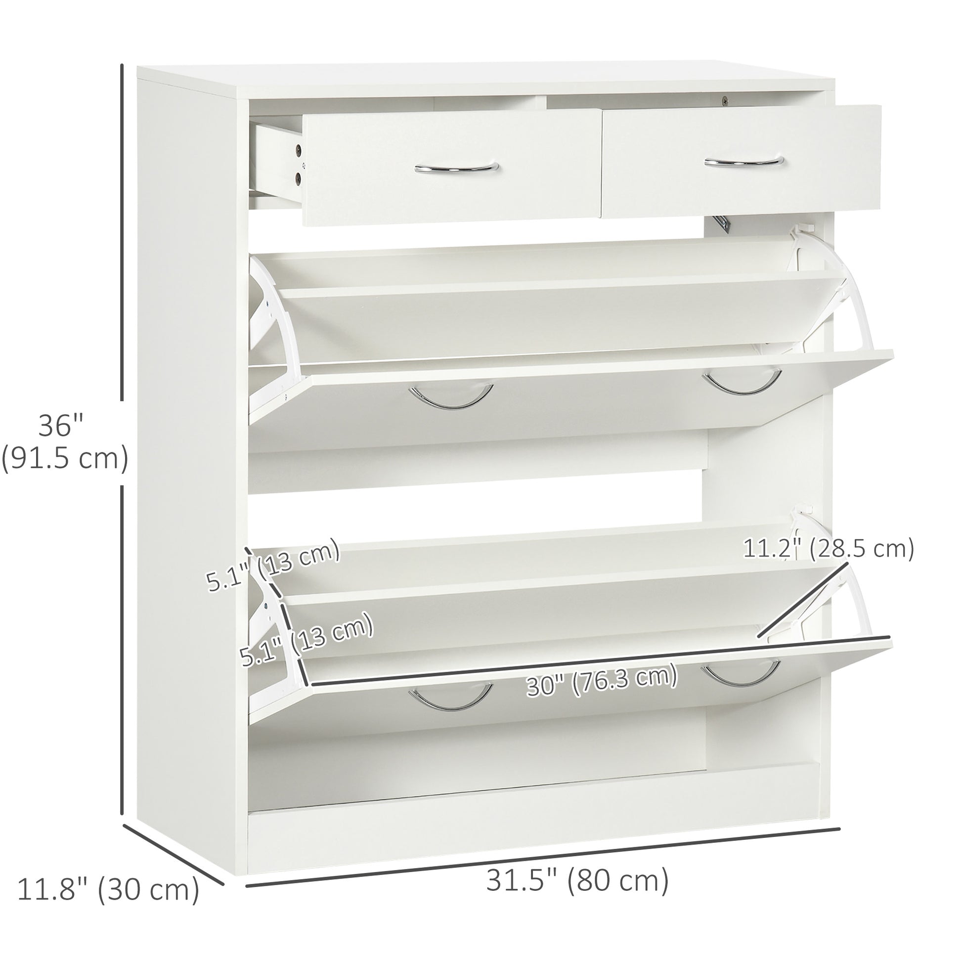 Narrow Shoe Storage with 2 Flip Drawers and Adjustable Shelves Shoe Cabinet Organizer for 12 Pairs of Shoes, White-Home Furnishings > Storage & Organization > Shoe Storage Cabinets & Racks-DECOROLALA
