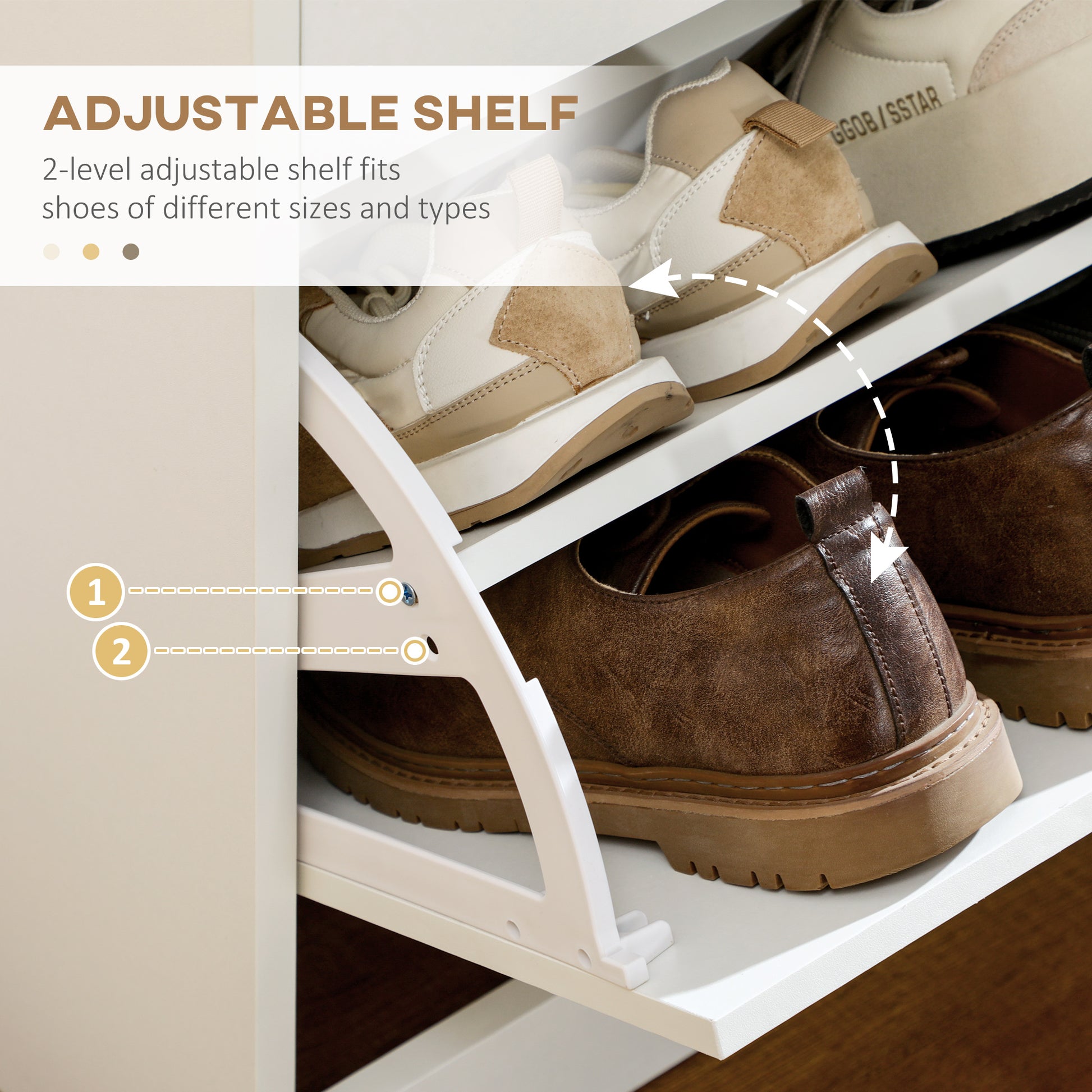 Narrow Shoe Storage with 2 Flip Drawers and Adjustable Shelves Shoe Cabinet Organizer for 12 Pairs of Shoes, White-Home Furnishings > Storage & Organization > Shoe Storage Cabinets & Racks-DECOROLALA