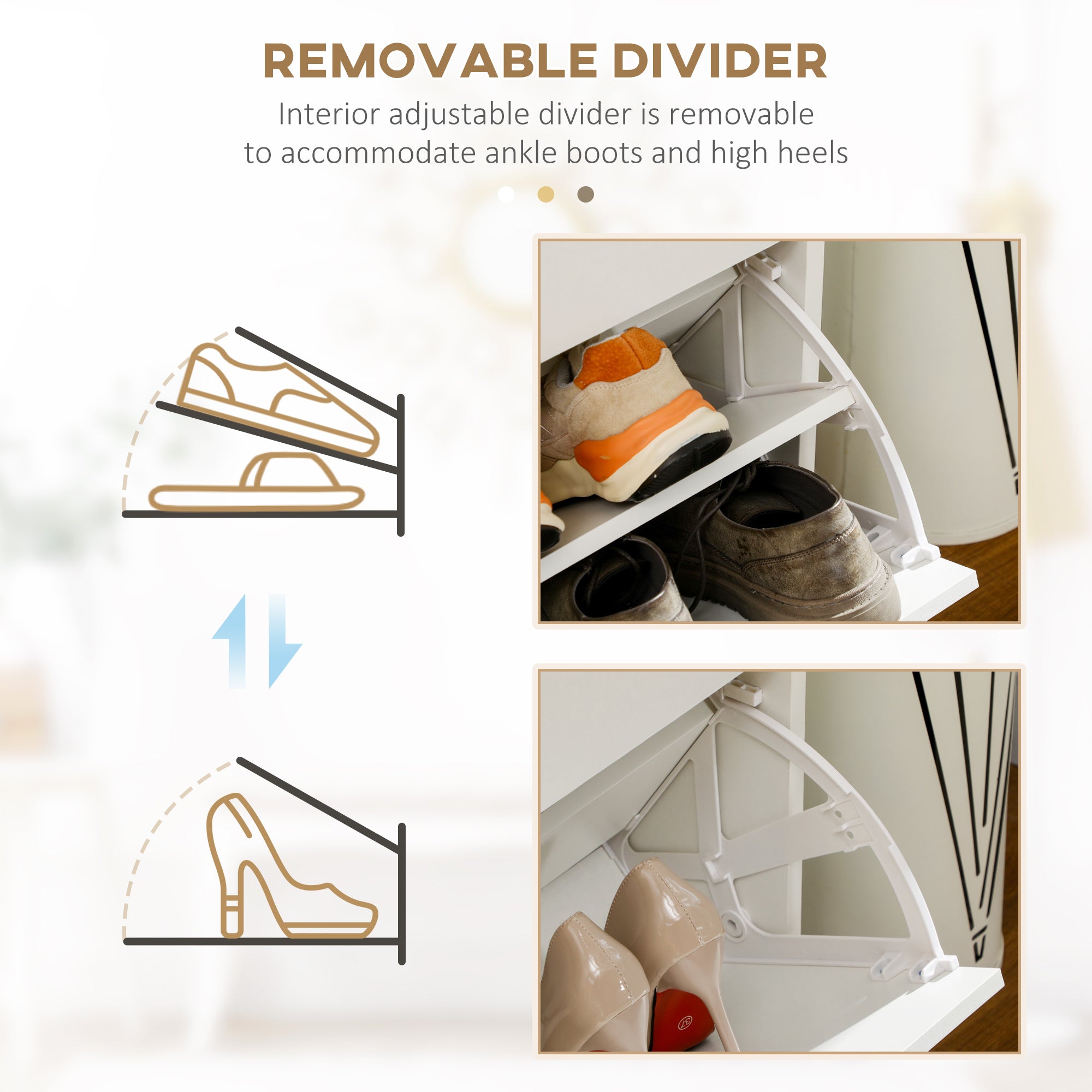 Narrow Shoe Storage with 2 Flip Drawers and Adjustable Shelves Shoe Cabinet Organizer for 12 Pairs of Shoes, White-Home Furnishings > Storage & Organization > Shoe Storage Cabinets & Racks-DECOROLALA