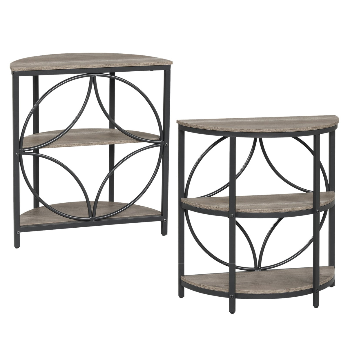 Narrow Side Table with Study Metal Frame and Storage Shelves-Gray-End & Side Tables-DECOROLALA