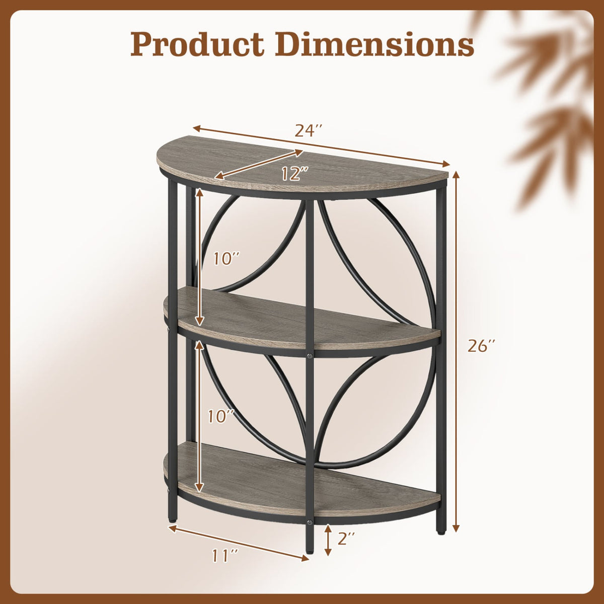 Narrow Side Table with Study Metal Frame and Storage Shelves-Gray-End & Side Tables-DECOROLALA