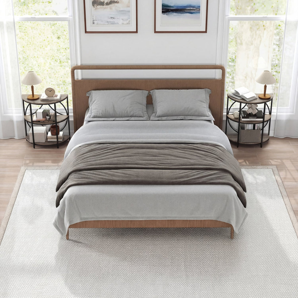Narrow Side Table with Study Metal Frame and Storage Shelves-Gray-End & Side Tables-DECOROLALA