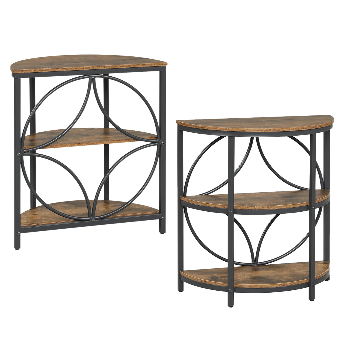 Narrow Side Table with Study Metal Frame and Storage Shelves-Rustic Brown-End & Side Tables-DECOROLALA