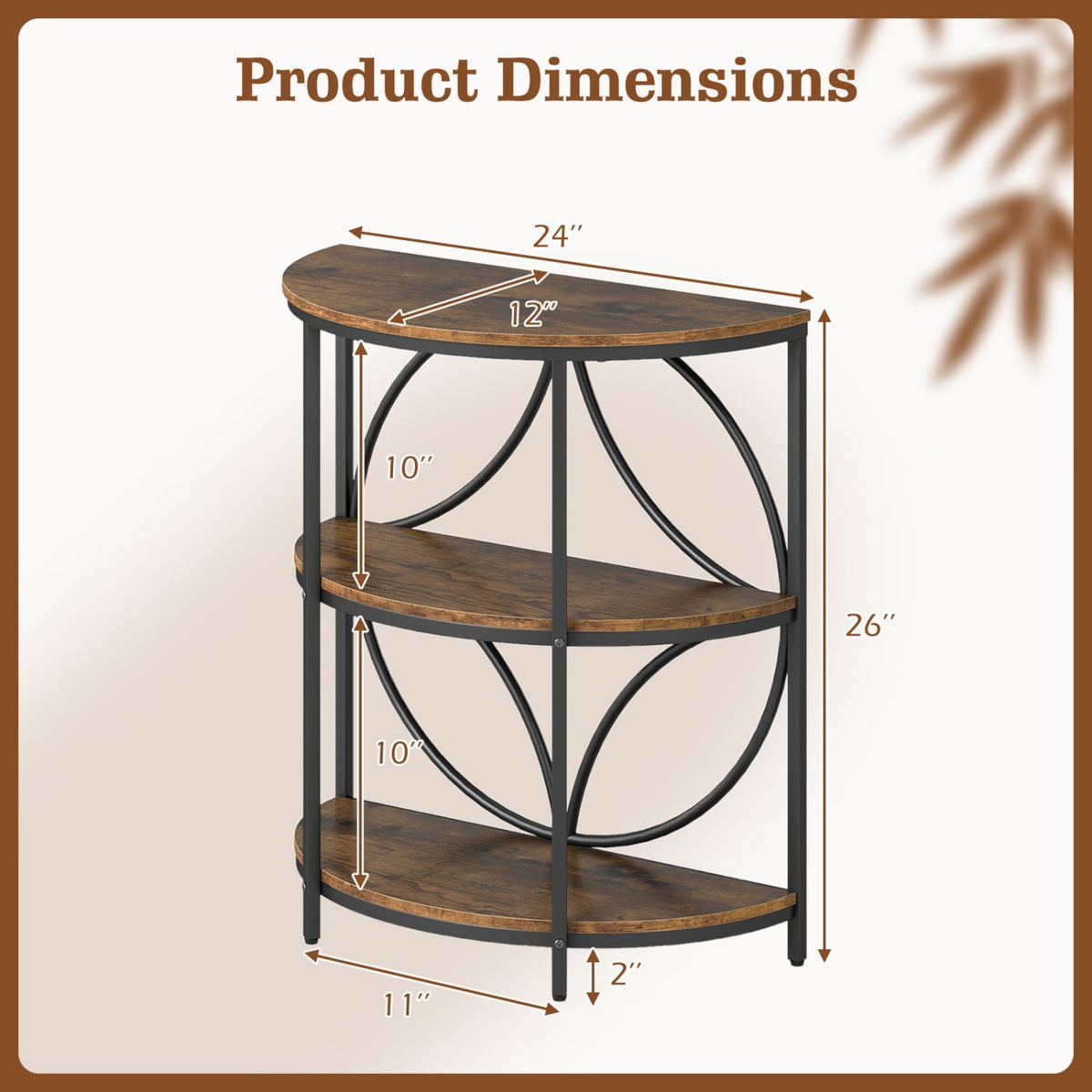 Narrow Side Table with Study Metal Frame and Storage Shelves-Rustic Brown-End & Side Tables-DECOROLALA