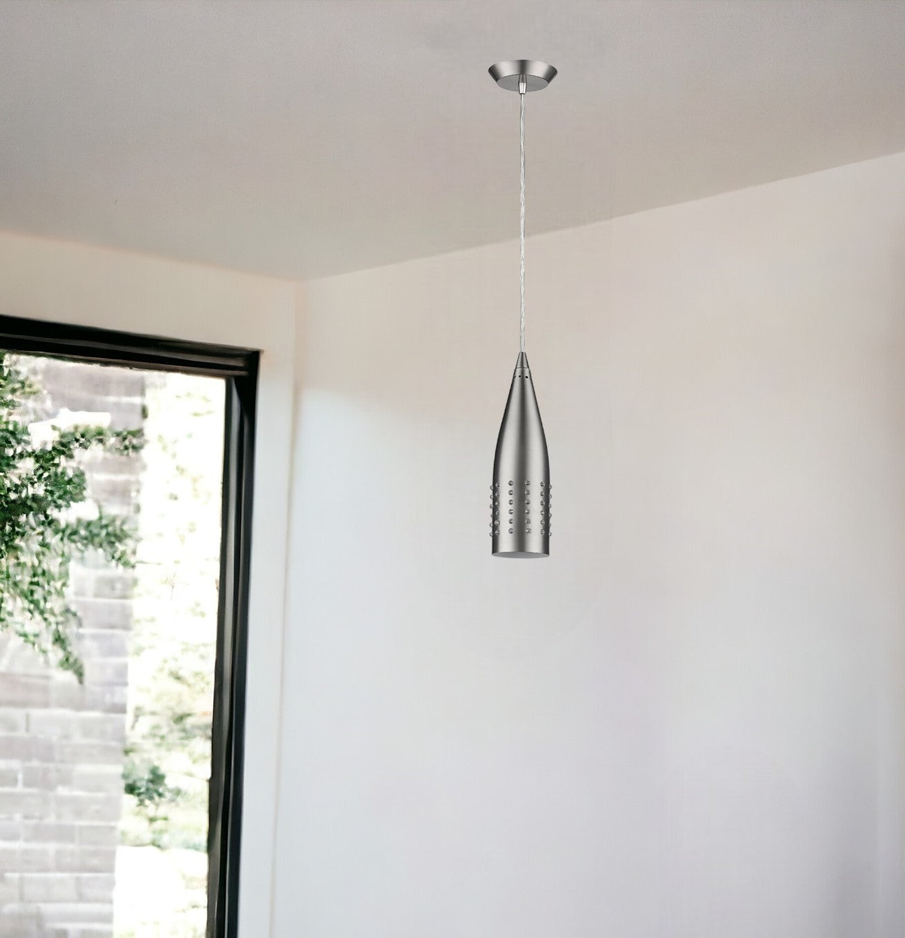Narrow Silver Hanging Light with Glass Studs-Chandeliers-DECOROLALA