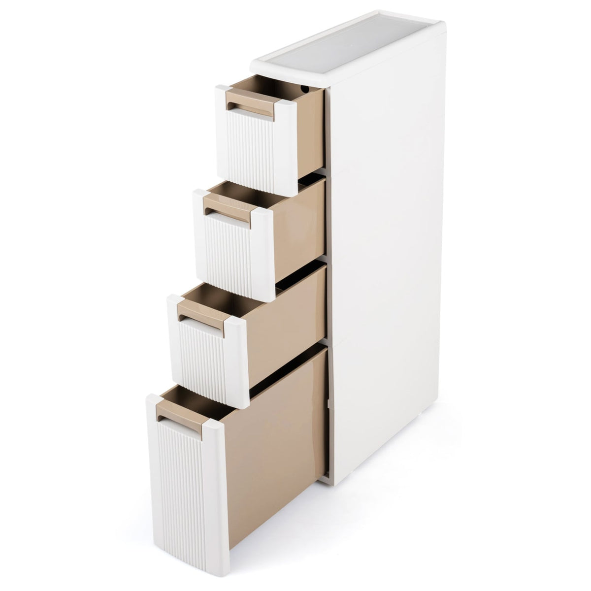 Narrow Storage Cabinet with Drawers and Wheels - 7" Wide Beige-Floor Cabinets-DECOROLALA