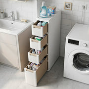 Narrow Storage Cabinet with Drawers and Wheels - 7" Wide Beige-Floor Cabinets-DECOROLALA