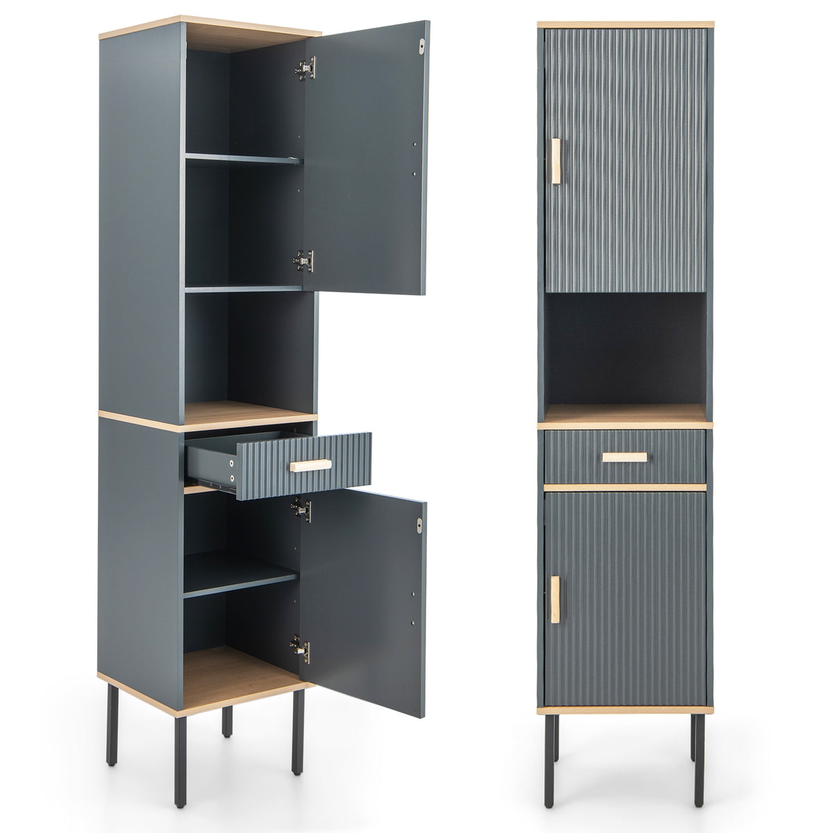 Narrow Tall Linen Cabinet - Gray 16" x 70" Storage Tower-Floor Cabinets-DECOROLALA