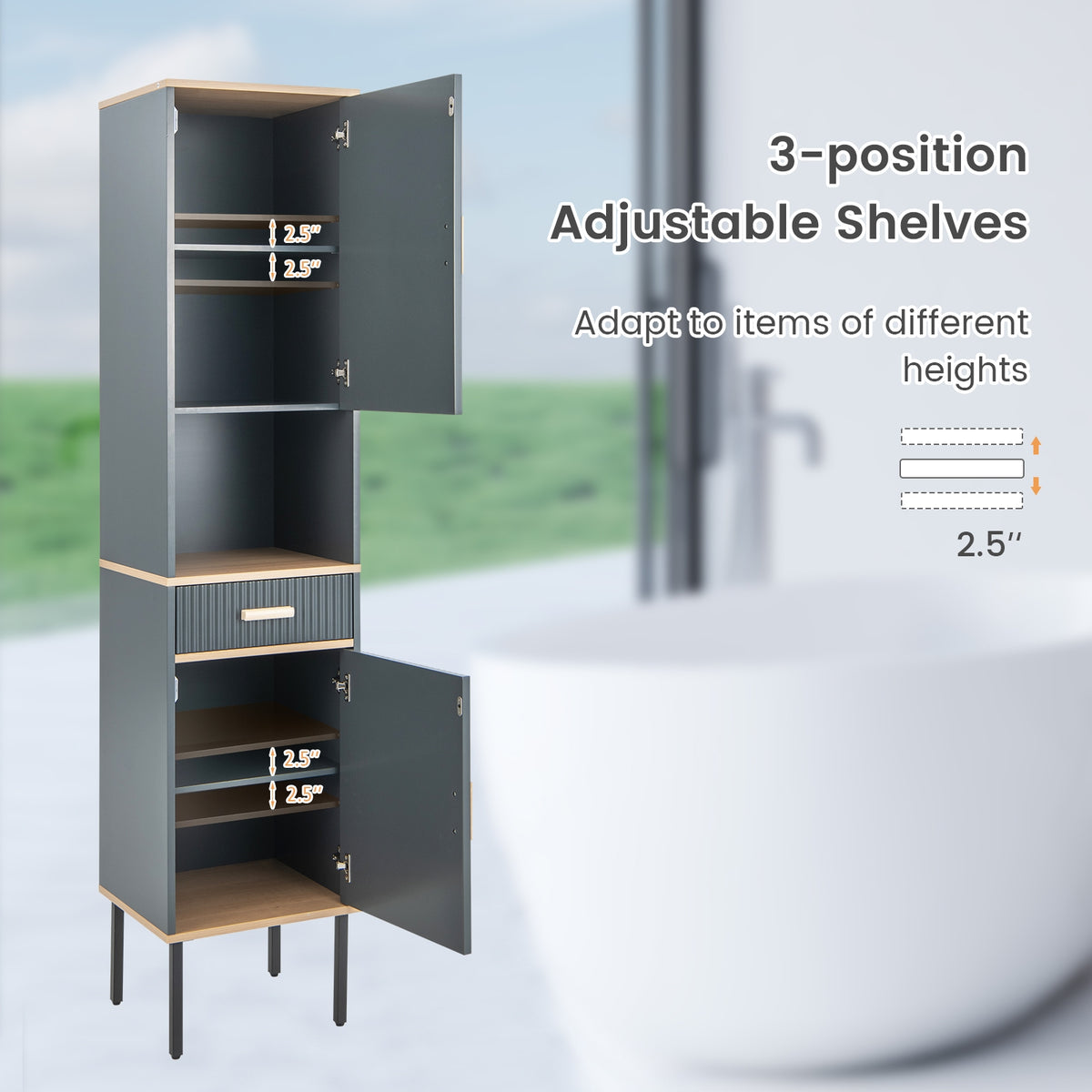 Narrow Tall Linen Cabinet - Gray 16" x 70" Storage Tower-Floor Cabinets-DECOROLALA