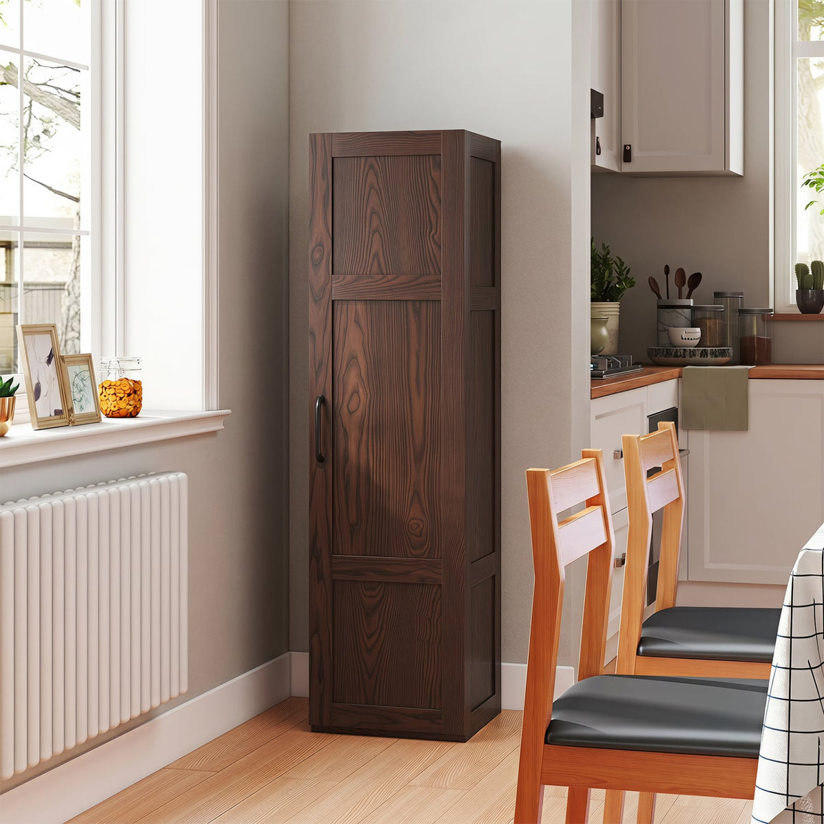 Narrow Tall Storage Cabinet - 59" Slim 4-Shelf Organizer Brown-Floor Cabinets-DECOROLALA