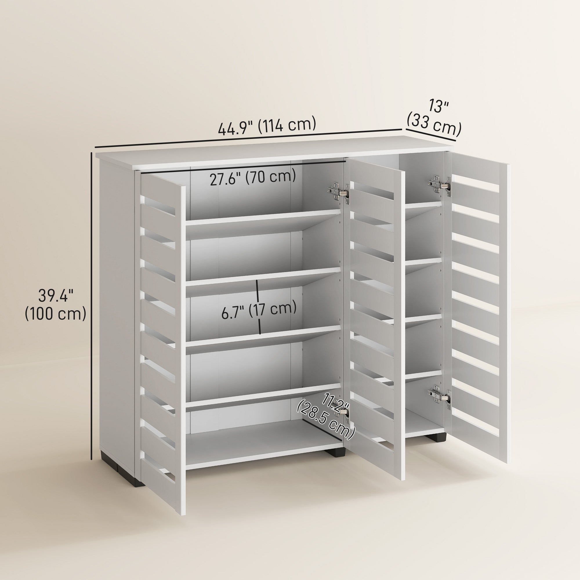 Narrow White Shoe Cabinet - 5-Tier Slatted Doors 20 Pairs-DECOROLALA