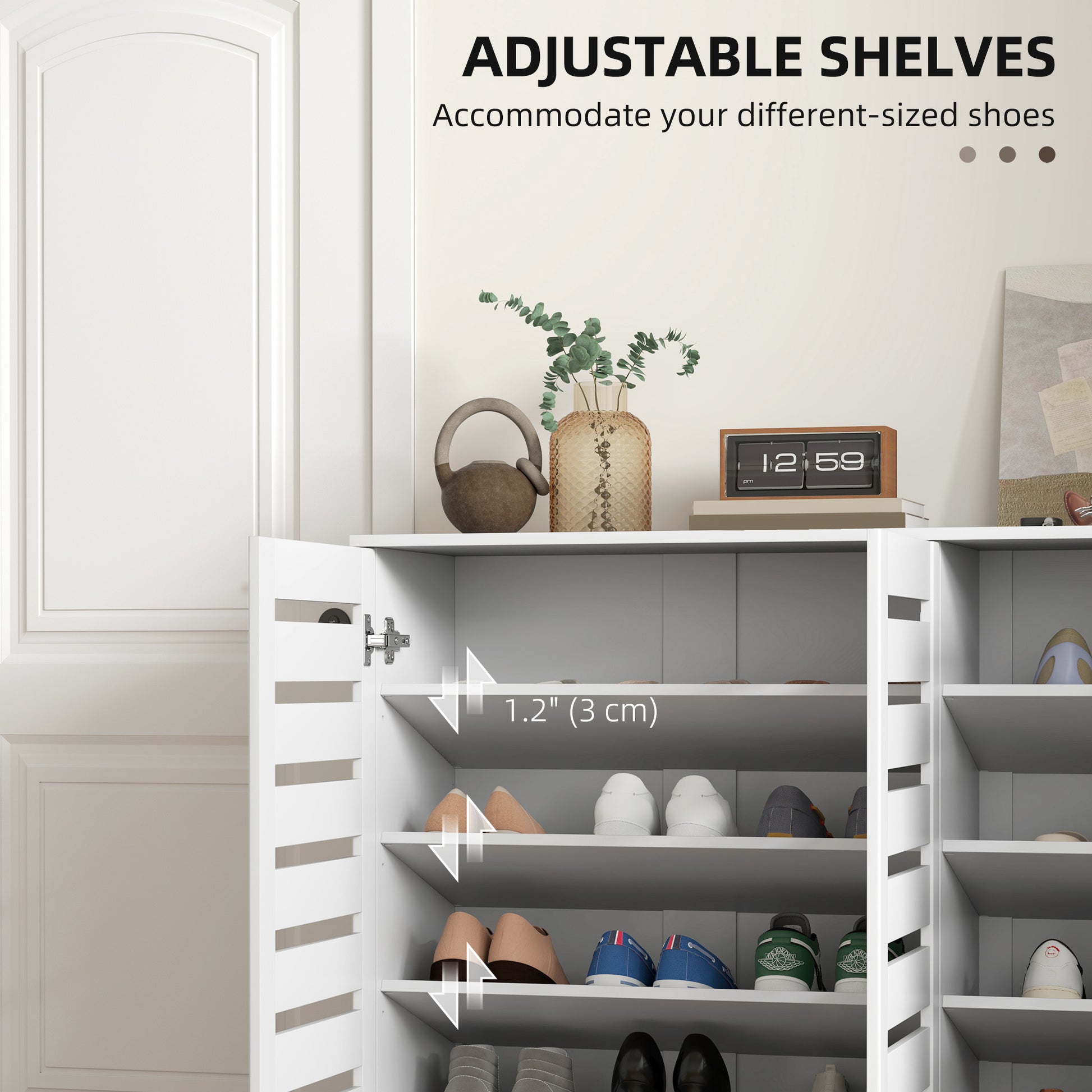 Narrow White Shoe Cabinet - 5-Tier Slatted Doors 20 Pairs-DECOROLALA