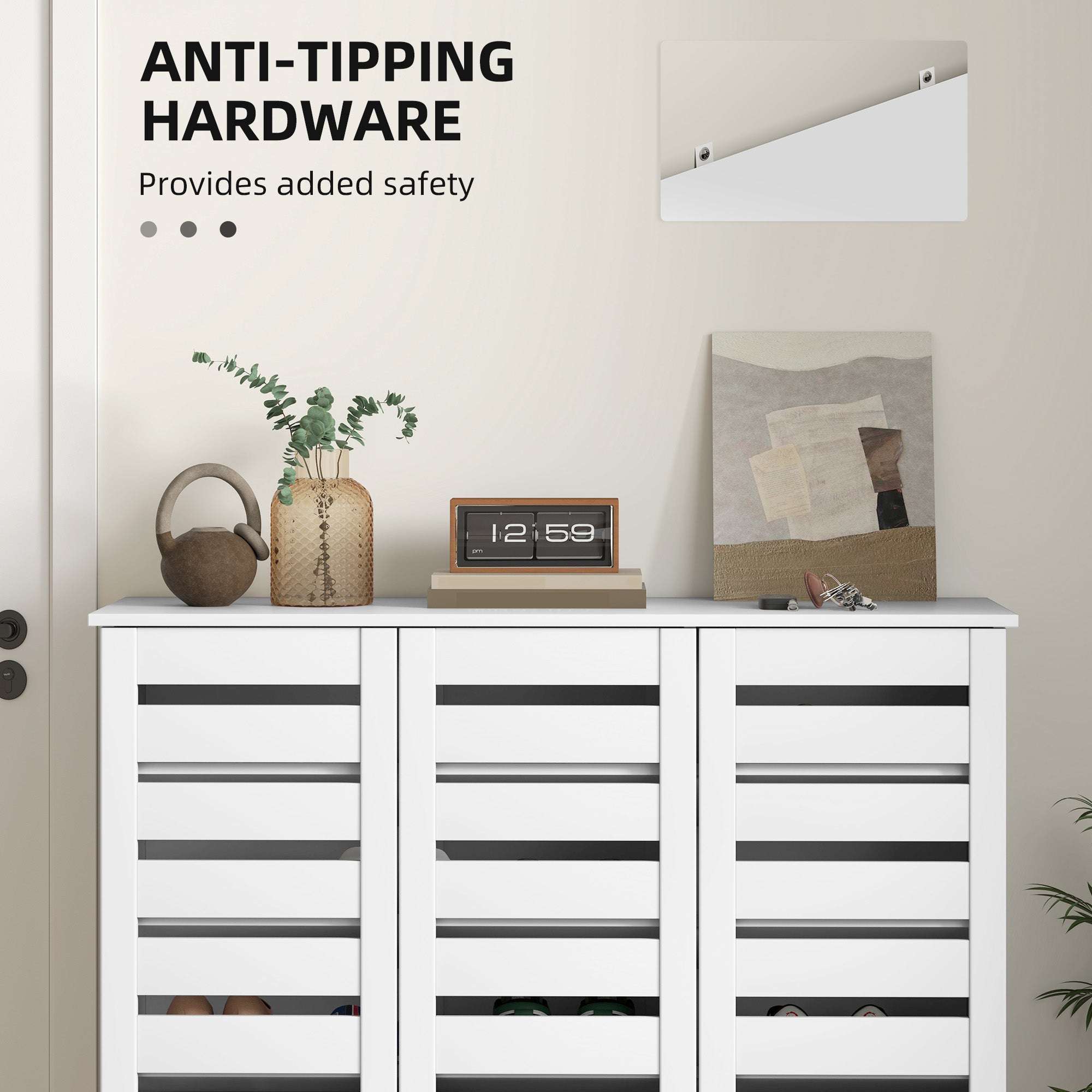 Narrow White Shoe Cabinet - 5-Tier Slatted Doors 20 Pairs-DECOROLALA