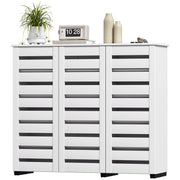 Narrow White Shoe Cabinet - 5-Tier Slatted Doors 20 Pairs-DECOROLALA