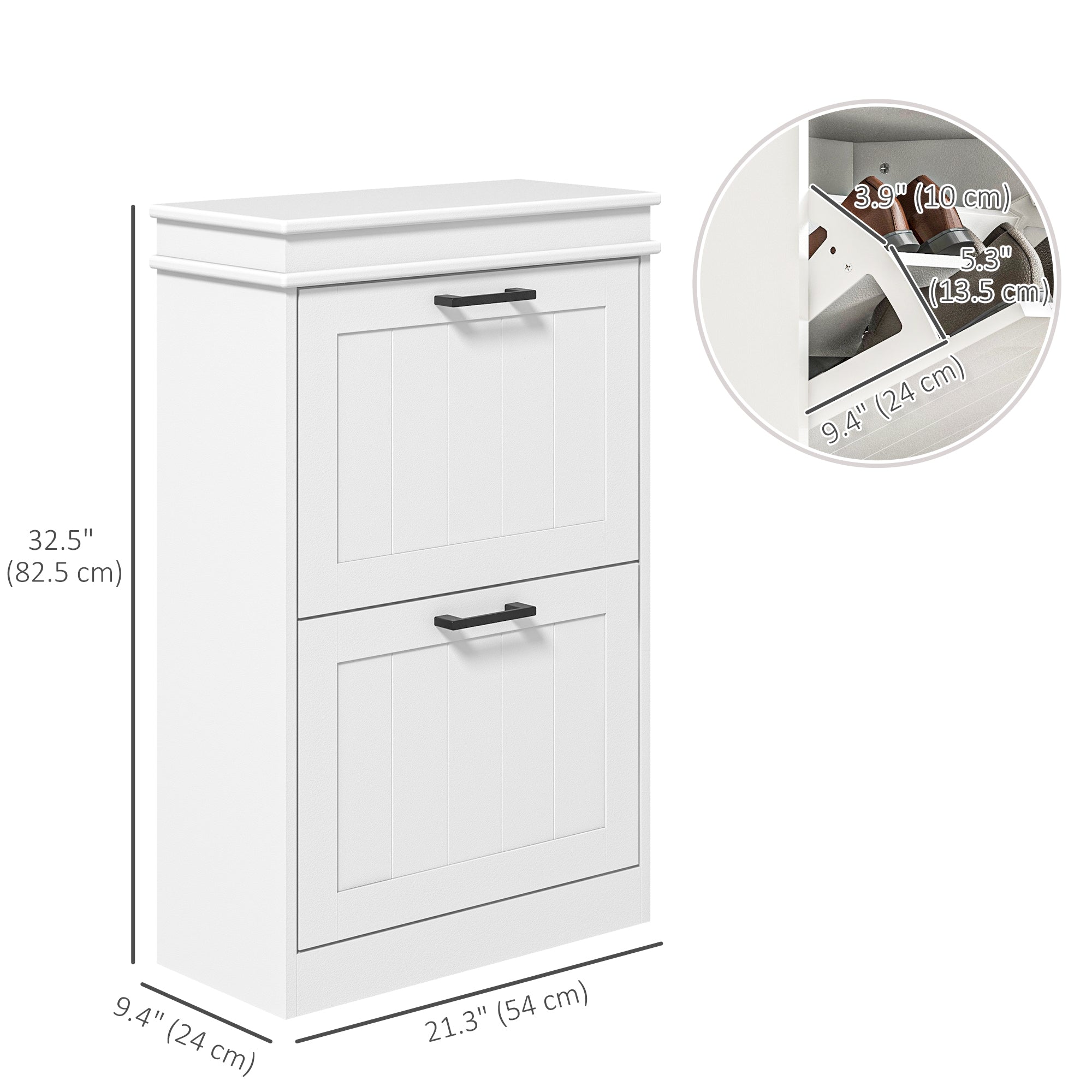 Narrow White Shoe Storage Cabinet - 2 Flip Drawers-Home Furnishings > Storage & Organization > Shoe Storage Cabinets & Racks-DECOROLALA
