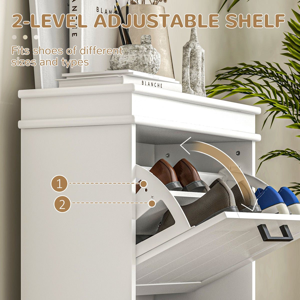 Narrow White Shoe Storage Cabinet - 2 Flip Drawers-Home Furnishings > Storage & Organization > Shoe Storage Cabinets & Racks-DECOROLALA