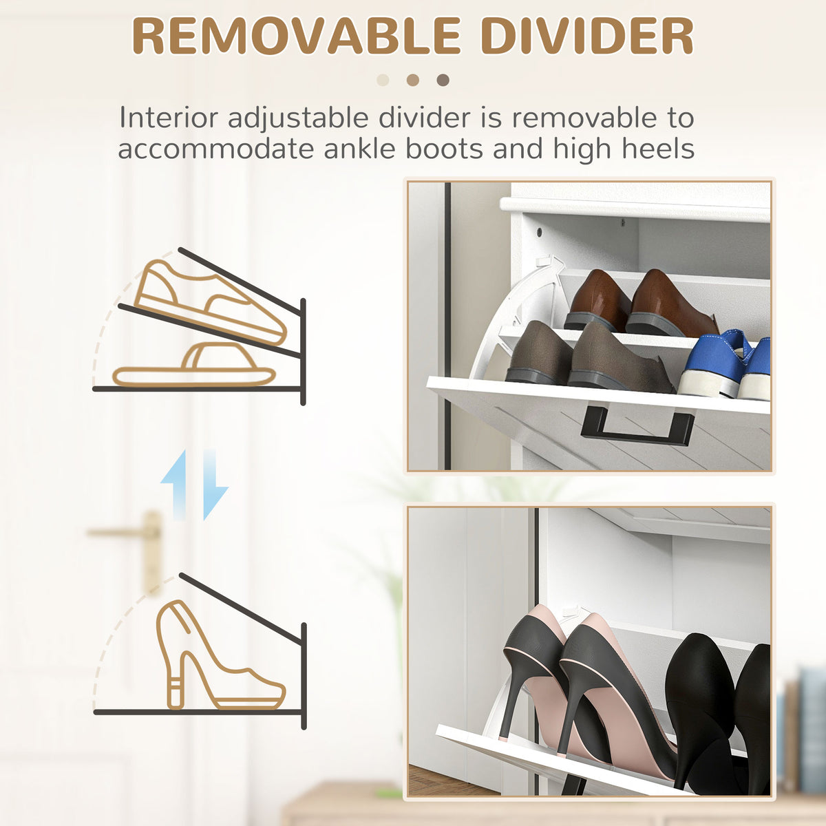 Narrow White Shoe Storage Cabinet - 2 Flip Drawers-Home Furnishings > Storage & Organization > Shoe Storage Cabinets & Racks-DECOROLALA